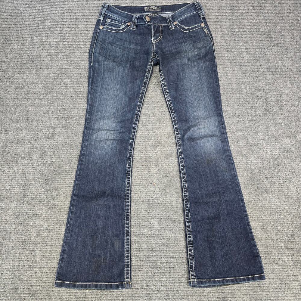 Silver Jeans Tuesday Jeans Womens 28x33 Dark Wash Slim Bootcut Thick Stitch